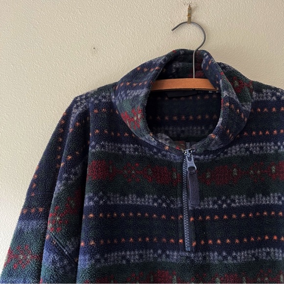 Vintage 90’s mens pullover dark navy blue abstract striped fleece‎ jacket M - Picture 1 of 7